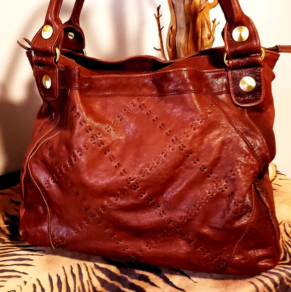 CHOCOLAT BLU Dist. Terra Cotta Brn Leather Handbag-NWOT - Picture 2 of 12